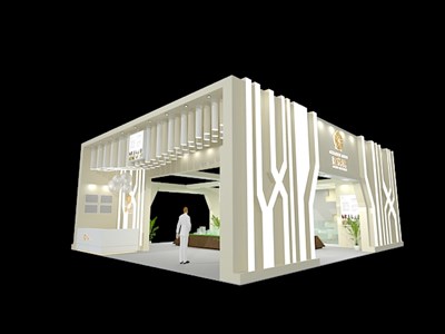 120平米展臺設(shè)計制作：三面開口/現(xiàn)代/木質(zhì)結(jié)構(gòu)/白色，為房產(chǎn)展展商而作（免費使用）