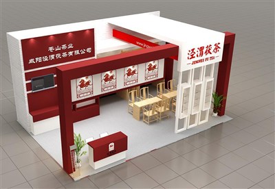 54平米展臺(tái)設(shè)計(jì)制作：三面開口/現(xiàn)代/木質(zhì)結(jié)構(gòu)/紅色，為茶博會(huì)展商而作（免費(fèi)使用）