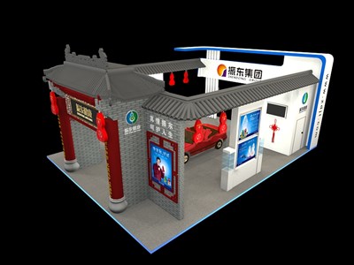 108平米展臺設(shè)計制作：四面開口/中式/木質(zhì)結(jié)構(gòu)/灰色，為醫(yī)藥展展商而作（免費使用）