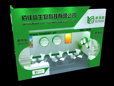 18平米展臺設(shè)計制作：一面開口/現(xiàn)代/木質(zhì)結(jié)構(gòu)/綠色，為化工展展商而作（免費使用）