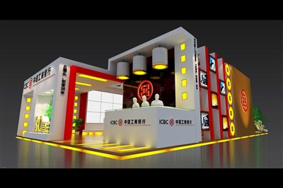 198平米展臺(tái)設(shè)計(jì)制作：三面開口/現(xiàn)代/木質(zhì)結(jié)構(gòu)/彩色，為金融展展商而作（免費(fèi)使用）