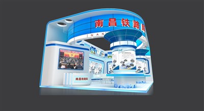 84平米展臺設計制作：二面開口/前衛(wèi)/木質結構/藍色，為交通物流展展商而作（免費使用）