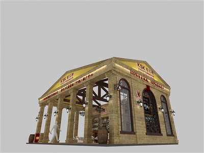 96平米展臺設計制作：二面開口/歐式/木質結構/米色，為糖酒展展商而作（免費使用）