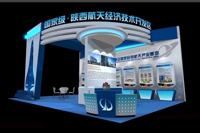 81平米展臺(tái)設(shè)計(jì)制作：三面開口/前衛(wèi)/木質(zhì)結(jié)構(gòu)/藍(lán)色，為交通物流展展商而作（免費(fèi)使用）