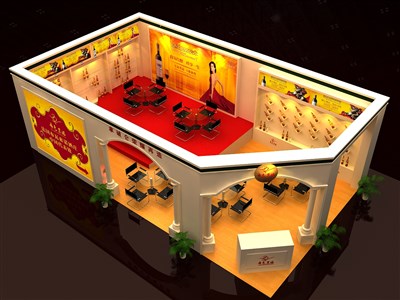 39.8平米展臺設(shè)計制作：三面開口/歐式/木質(zhì)結(jié)構(gòu)/米色，為糖酒展展商而作（免費使用）