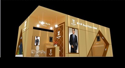 96平米展臺設(shè)計(jì)制作：二面開口/現(xiàn)代/木質(zhì)結(jié)構(gòu)/米色，為服裝展展商而作（免費(fèi)使用）
