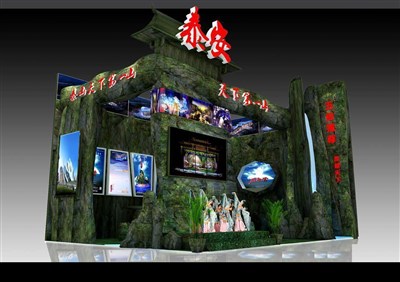 70平米展臺設(shè)計制作：二面開口/田園/木質(zhì)結(jié)構(gòu)/綠色，為旅游展展商而作（免費(fèi)使用）