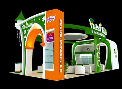 72平米展臺設(shè)計制作：四面開口/現(xiàn)代/木質(zhì)結(jié)構(gòu)/綠色，為寵物水族展展商而作（免費(fèi)使用）