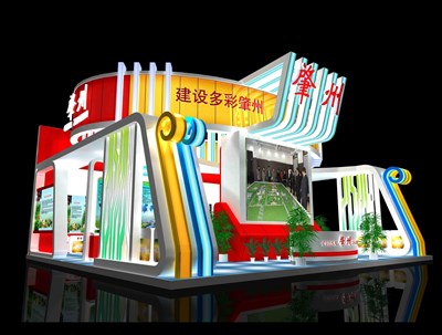 110平米展臺設(shè)計制作：三面開口/前衛(wèi)/桁架結(jié)構(gòu)/彩色，為旅游展展商而作（免費使用）