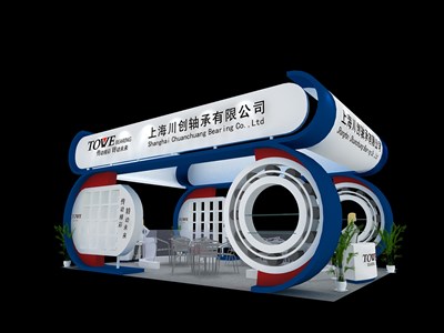 54平米展臺設計制作：四面開口/現(xiàn)代/木質(zhì)結構/藍色，為機械展展商而作（免費使用）