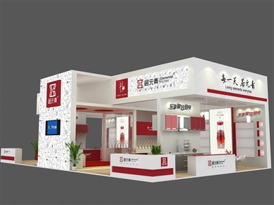 135平米展臺(tái)設(shè)計(jì)制作：三面開口/現(xiàn)代/木質(zhì)結(jié)構(gòu)/白色，為建材展展商而作（免費(fèi)使用）