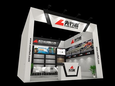 36平米展臺設計制作：一面開口/現(xiàn)代/木質(zhì)結構/白色，為釣具展展商而作（免費使用）