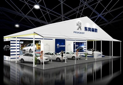 240平米展臺設計制作：三面開口/現代/木質結構/白色，為汽車展展商而作（免費使用）