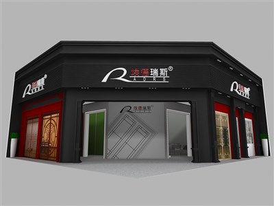 120平米展臺設(shè)計制作：一面開口/現(xiàn)代/木質(zhì)結(jié)構(gòu)/黑色，為建材展展商而作（免費使用）