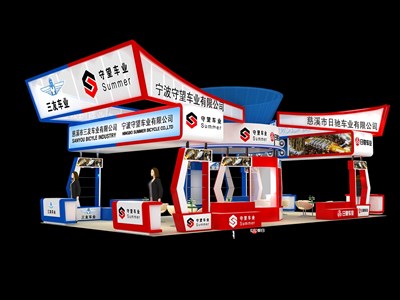 78平米展臺(tái)設(shè)計(jì)制作：四面開(kāi)口/現(xiàn)代/木質(zhì)結(jié)構(gòu)/彩色，為單/摩托車展商而作（免費(fèi)使用）