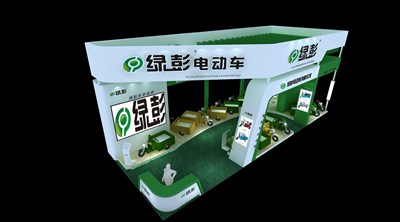 90平米展臺設(shè)計制作：四面開口/現(xiàn)代/木質(zhì)結(jié)構(gòu)/綠色，為單/摩托車展商而作（免費使用）