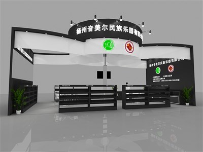 72平米展臺(tái)設(shè)計(jì)制作：一面開口/現(xiàn)代/木質(zhì)結(jié)構(gòu)/黑色，為樂器展展商而作（免費(fèi)使用）