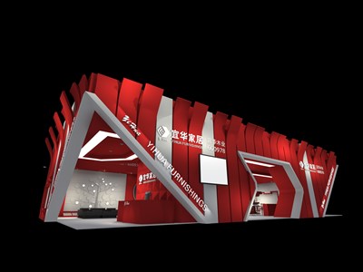 300平米展臺設計制作：二面開口/現(xiàn)代/木質結構/紅色，為建材展展商而作（免費使用）