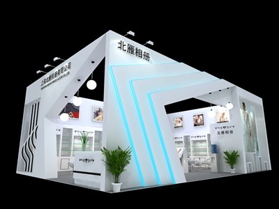 96平米展臺設計制作：二面開口/現(xiàn)代/木質結構/白色，為婚博會展商而作（免費使用）