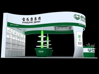 54平米展臺設(shè)計制作：三面開口/現(xiàn)代/木質(zhì)結(jié)構(gòu)/綠色，為戶外展展商而作（免費使用）