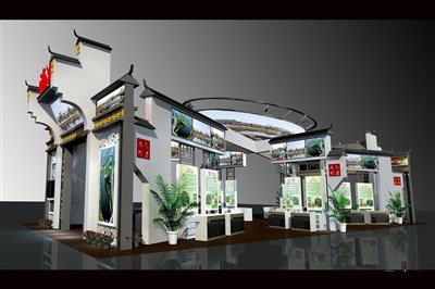 210平米展臺設計制作：四面開口/中式/木質結構/白色，為農交會展商而作（免費使用）