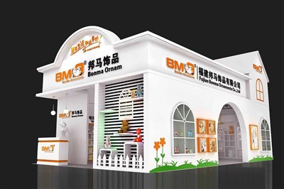 60平米展臺設計制作：二面開口/現代/木質結構/橙色，為玩具展展商而作（免費使用）