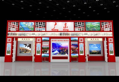 34.5平米展臺(tái)設(shè)計(jì)制作：一面開(kāi)口/中式/木質(zhì)結(jié)構(gòu)/紅色，為文博會(huì)展商而作（免費(fèi)使用）