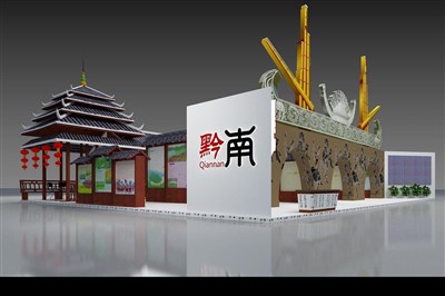 200.2平米展臺設(shè)計制作：三面開口/中式/木質(zhì)結(jié)構(gòu)/米色，為文博會展商而作（免費使用）