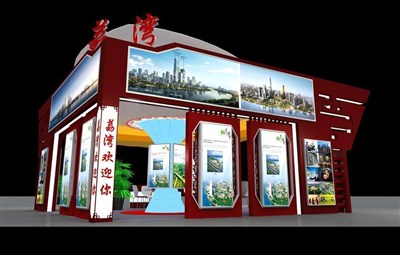 50.4平米展臺設(shè)計制作：三面開口/中式/木質(zhì)結(jié)構(gòu)/咖啡色，為文博會展商而作（免費使用）