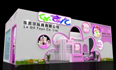 72平米展臺設(shè)計制作：二面開口/卡通/木質(zhì)結(jié)構(gòu)/粉色，為玩具展展商而作（免費(fèi)使用）