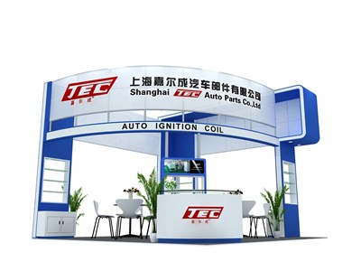 36平米展臺設(shè)計(jì)制作：四面開口/現(xiàn)代/木質(zhì)結(jié)構(gòu)/藍(lán)色，為汽配展展商而作（免費(fèi)使用）