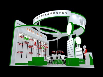 36平米展臺(tái)設(shè)計(jì)制作：三面開口/現(xiàn)代/木質(zhì)結(jié)構(gòu)/綠色，為嬰幼展展商而作（免費(fèi)使用）