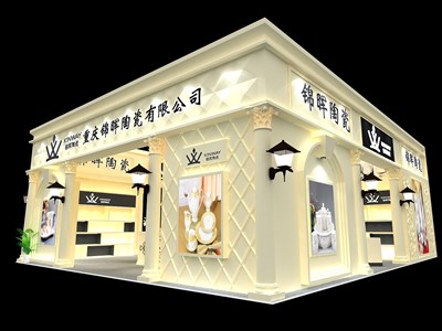 120平米展臺設計制作：一面開口/現(xiàn)代/木質結構/白色，為日用品展展商而作（免費使用）