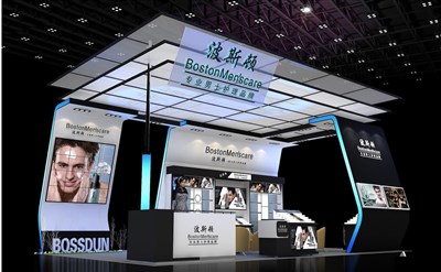 54平米展臺設(shè)計制作：三面開口/現(xiàn)代/型材結(jié)構(gòu)/黑色，為美博會展商而作（免費使用）