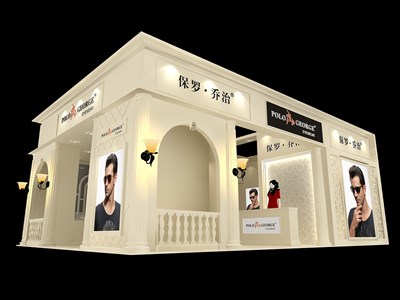 54平米展臺設計制作：三面開口/歐式/木質結構/米色，為眼鏡展展商而作（免費使用）