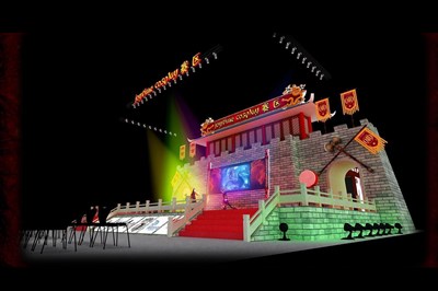 720平米展臺設計制作：四面開口/中式/木質結構/彩色，為舞臺開幕式展商而作（免費使用）