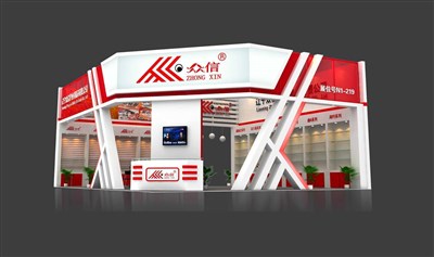 108平米展臺設計制作：二面開口/現(xiàn)代/木質結構/紅色，為釣具展展商而作（免費使用）