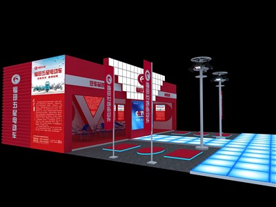 360平米展臺設計制作：三面開口/中式/型材結構/紅色，為單/摩托車展商而作（免費使用）