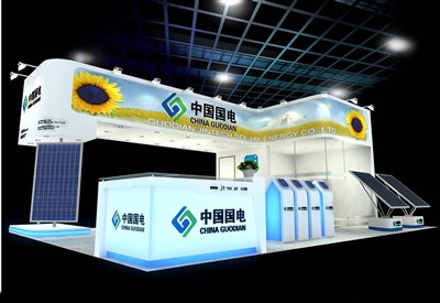 54平米展臺設計制作：三面開口/現(xiàn)代/木質(zhì)結(jié)構(gòu)/白色，為光伏展展商而作（免費使用）