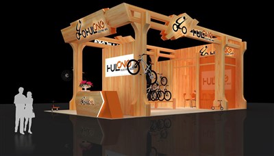 54平米展臺設計制作：二面開口/田園/木質(zhì)結構/咖啡色，為單/摩托車展商而作（免費使用）