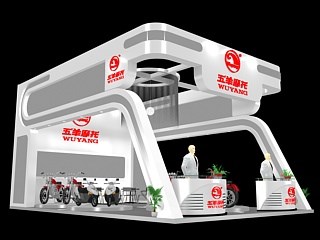 54平米展臺設(shè)計(jì)制作：三面開口/現(xiàn)代/木質(zhì)結(jié)構(gòu)/白色，為單/摩托車展商而作（免費(fèi)使用）