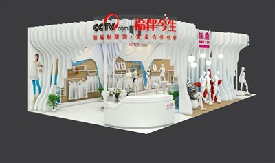 91平米展臺設(shè)計(jì)制作：二面開口/流線/木質(zhì)結(jié)構(gòu)/白色，為服裝展展商而作（免費(fèi)使用）
