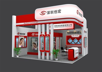 36平米展臺設計制作：二面開口/現代/木質結構/白色，為眼鏡展展商而作（免費使用）