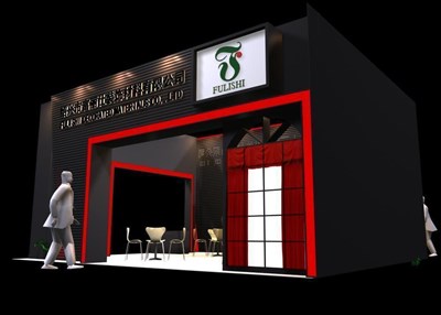 63平米展臺設(shè)計制作：二面開口/前衛(wèi)/木質(zhì)結(jié)構(gòu)/黑色，為紡織展展商而作（免費(fèi)使用）