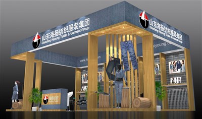 54平米展臺(tái)設(shè)計(jì)制作：三面開口/現(xiàn)代/木質(zhì)結(jié)構(gòu)/藍(lán)色，為服裝展展商而作（免費(fèi)使用）