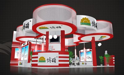 81平米展臺設計制作：三面開口/現(xiàn)代/木質結構/紅色，為照明展展商而作（免費使用）