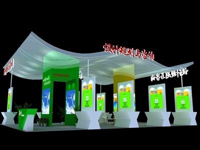 108平米展臺設(shè)計制作：四面開口/前衛(wèi)/型材結(jié)構(gòu)/綠色，為能源展展商而作（免費使用）