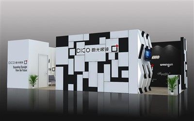 72平米展臺設(shè)計制作：三面開口/前衛(wèi)/木質(zhì)結(jié)構(gòu)/白色，為眼鏡展展商而作（免費使用）