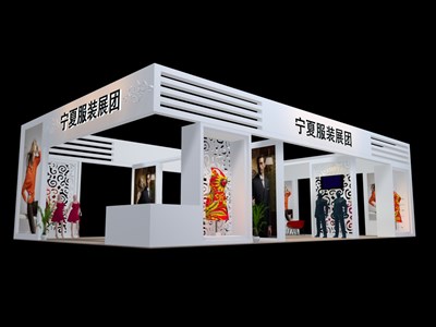 135平米展臺(tái)設(shè)計(jì)制作：四面開口/現(xiàn)代/木質(zhì)結(jié)構(gòu)/白色，為服裝展展商而作（免費(fèi)使用）