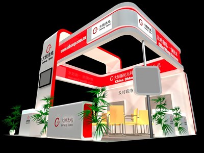 36平米展臺設(shè)計制作：三面開口/現(xiàn)代/木質(zhì)結(jié)構(gòu)/紅色，為照明展展商而作（免費使用）